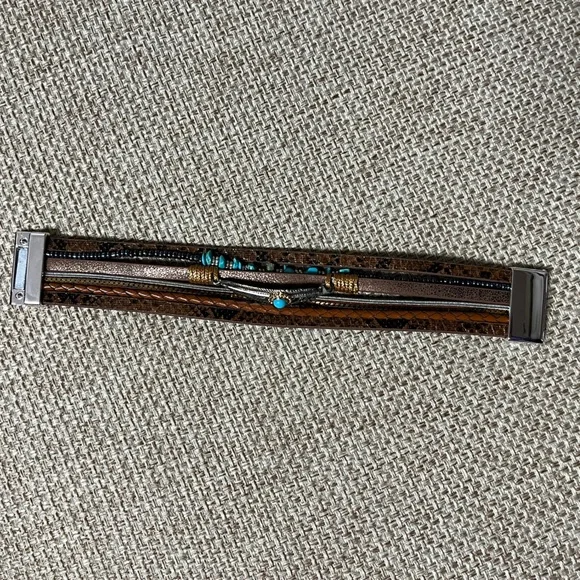 Bracelet, Turquoise& Brown, 7.5”x 1”, NIP, magnetic closure, Unisex, multi strap - Picture 2 of 8